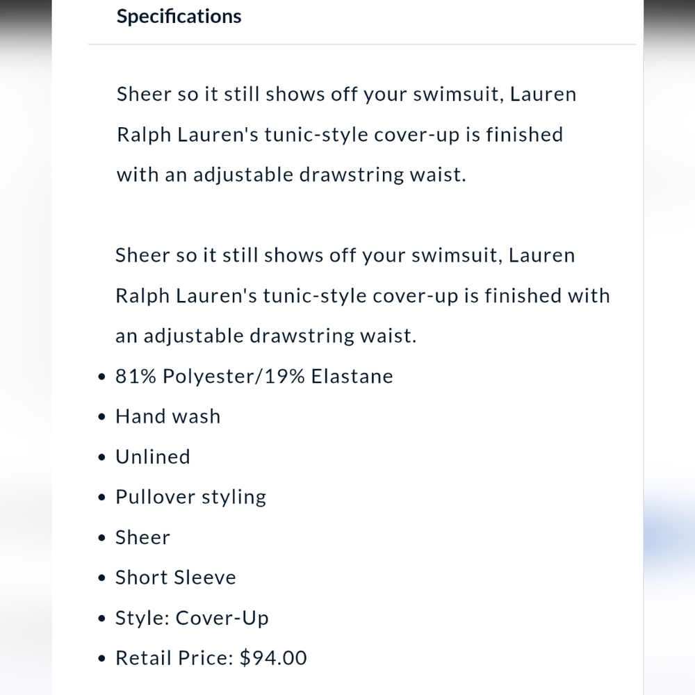LAUREN RALPH LAUREN Calypso Ikat Blue Print Semi Sheer Swim CoverUp Mini Dress M - Picture 9 of 9